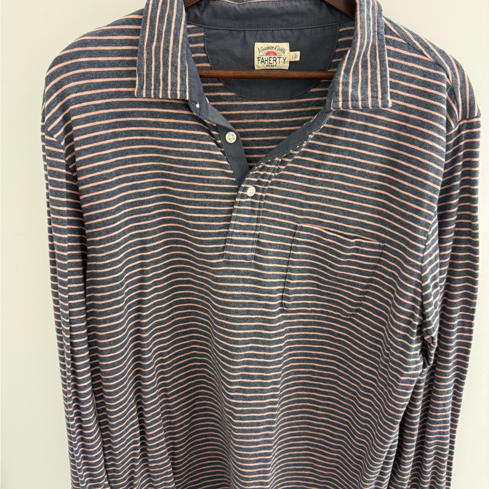 Faherty Men's Striped Shirt - Navy and White